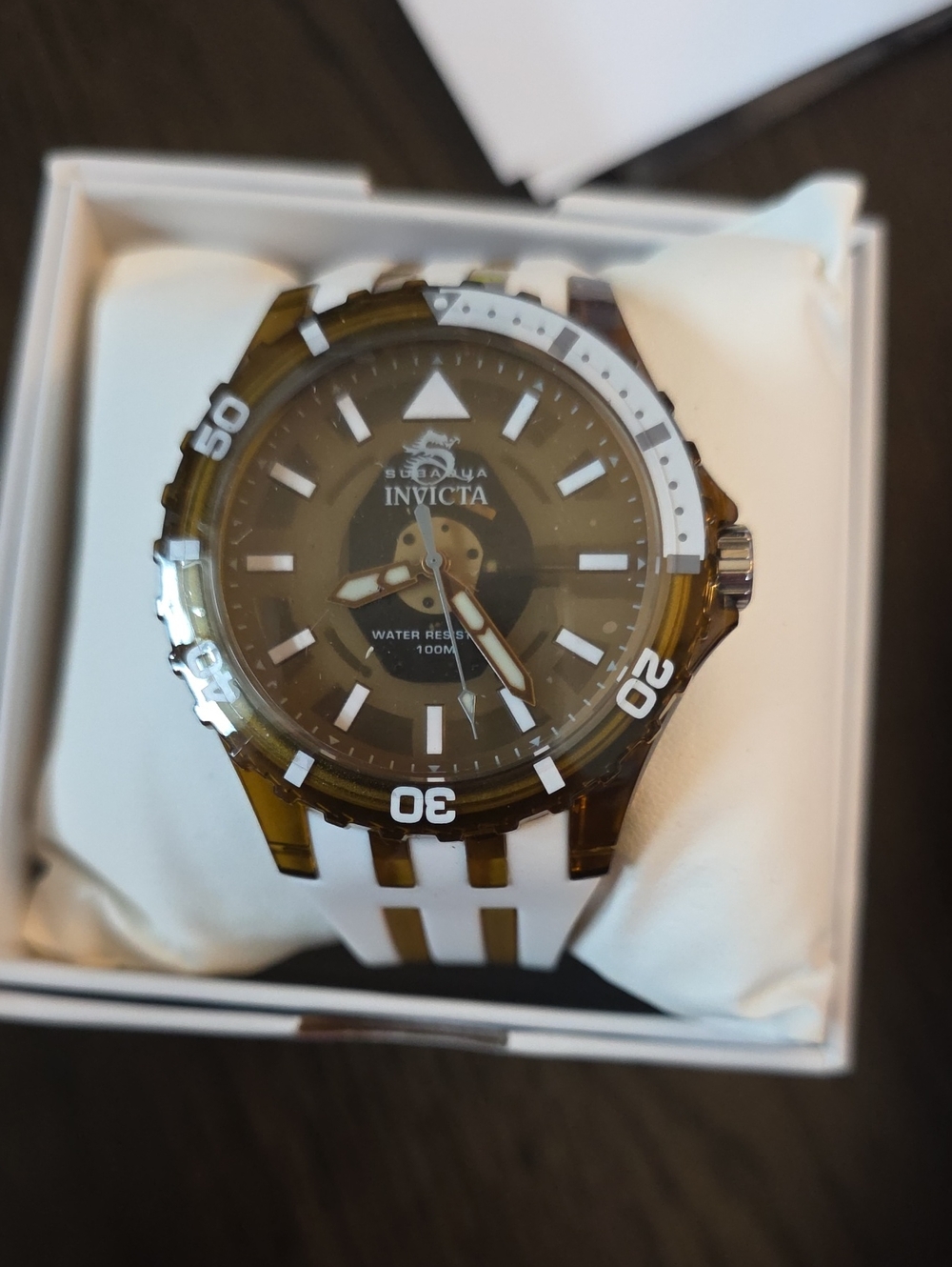 581.  Invicta Subaqua Men Watch rubber strap Brown White dial brown 70034